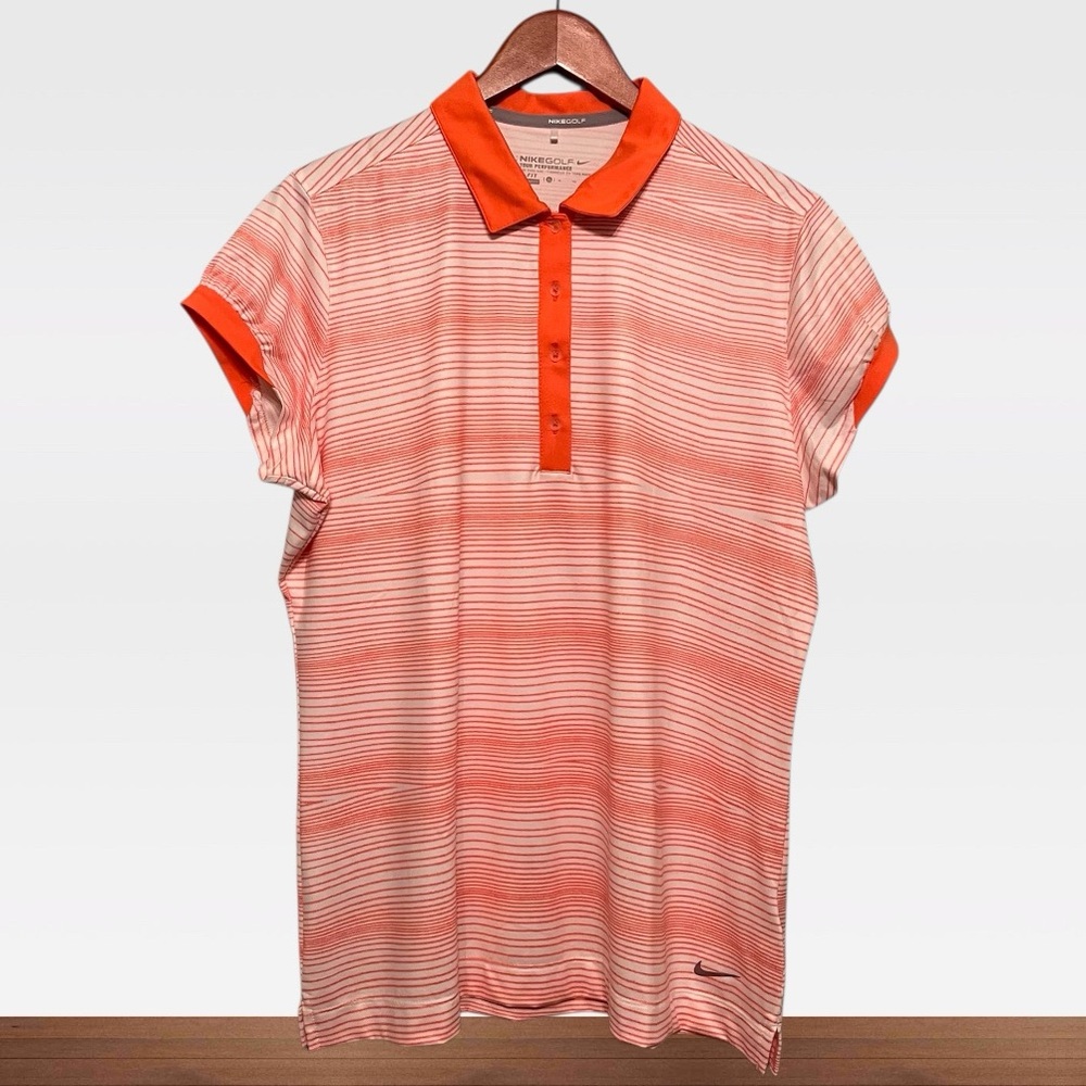 Nike Women’s Golf Polo Size XL Dri-Fit Tour Performance White & Orange Stripes